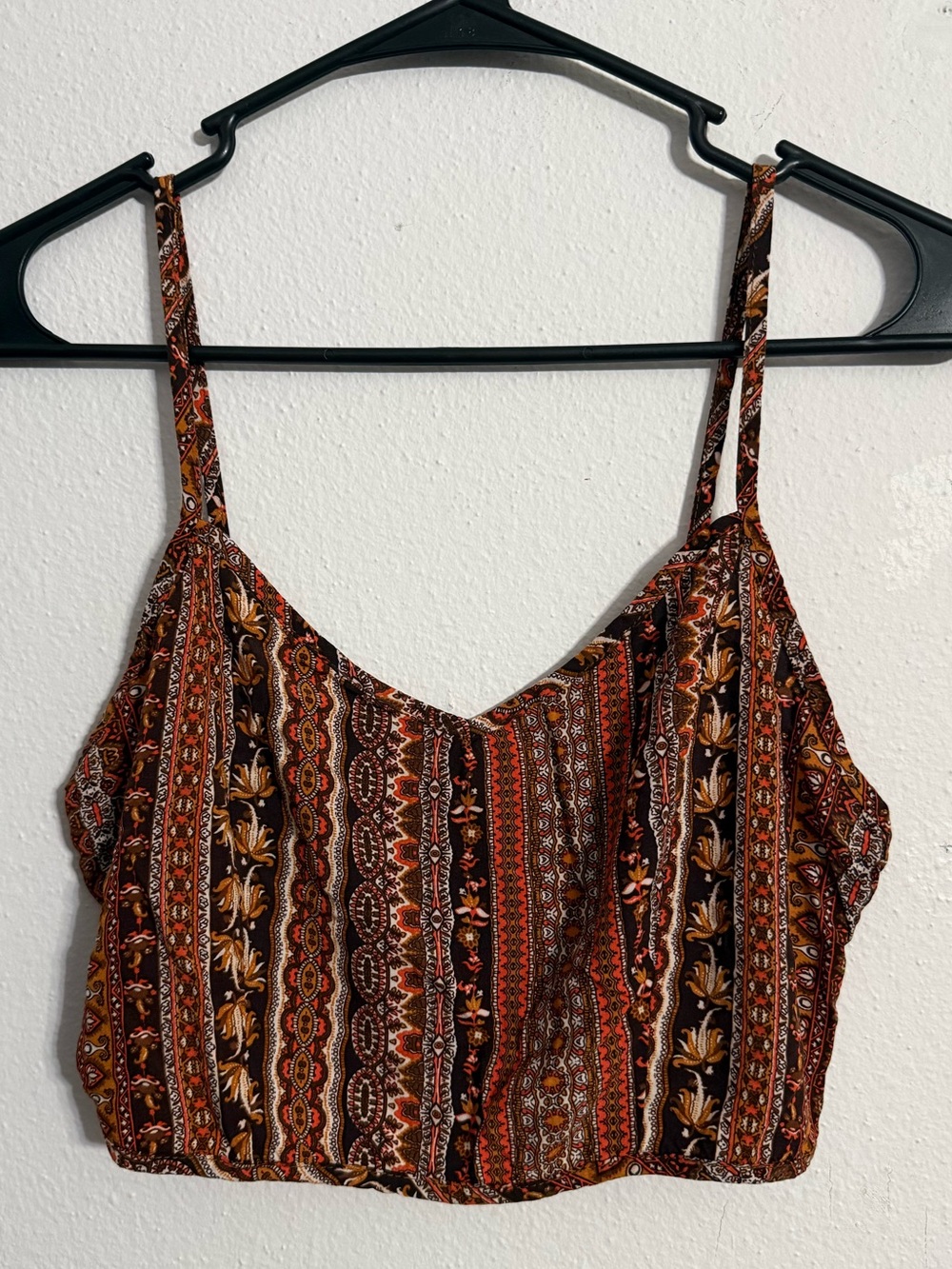 SHEIN • Boho Floral Stripe Crop Tank Top - Brown/Orange • Women’s Large